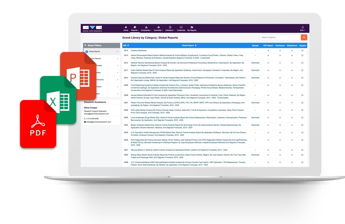 在PDF，XLS，PPT中在线可用的每个报告